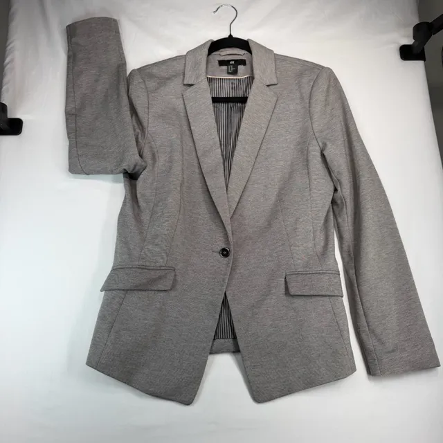 H&M Blazer Size US 12 Gray Lined Single Button Flap Pockets