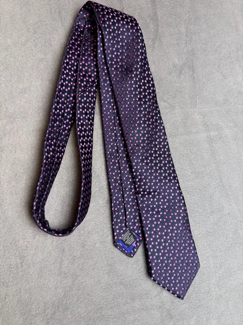 Ted Baker Silk Dot Tie Navy Blue Pink Geometric Pattern Necktie