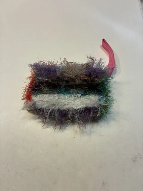 Handmade Shaggy Yarn & Paisley Fabric Clutch Purse Multi-Color
