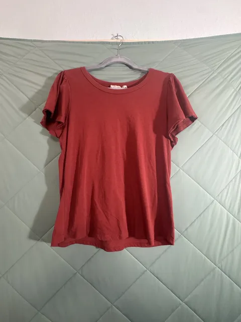 Philosophy Ruffle Sleeve Top Size M Rust Red Scoop Neck