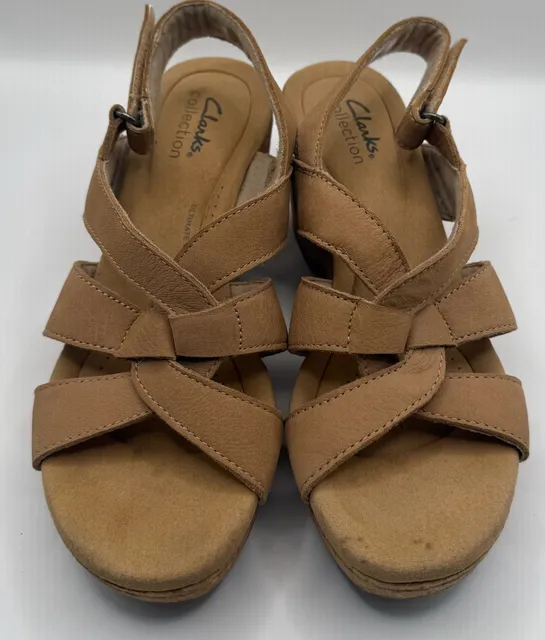 Clarks Collection Wedge Sandals Tan Brown Leather Size 7