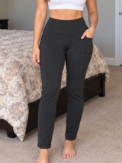 Ebb & Flow Leggings Size L Black High Waisted Pockets