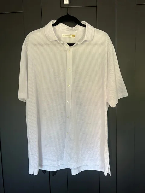 Hart Schaffner Marx Button Down Shirt Size XL White Seersucker
