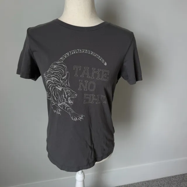 LETTSGO Take No Shit Tiger Graphic T-Shirt Size S Charcoal Gray