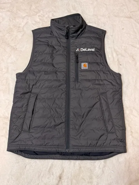 Carhartt Gilliam Vest Size M Gray Rain Defender DeLaval Logo