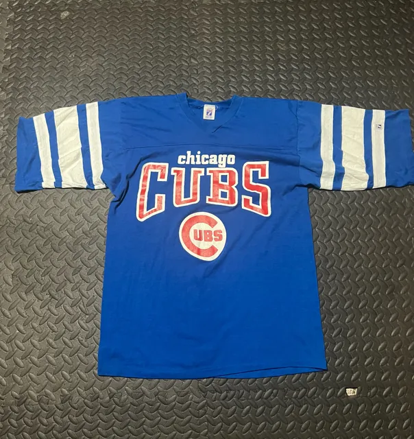 Logo 7 Chicago Cubs Jersey Size L Blue Vintage MLB T-Shirt