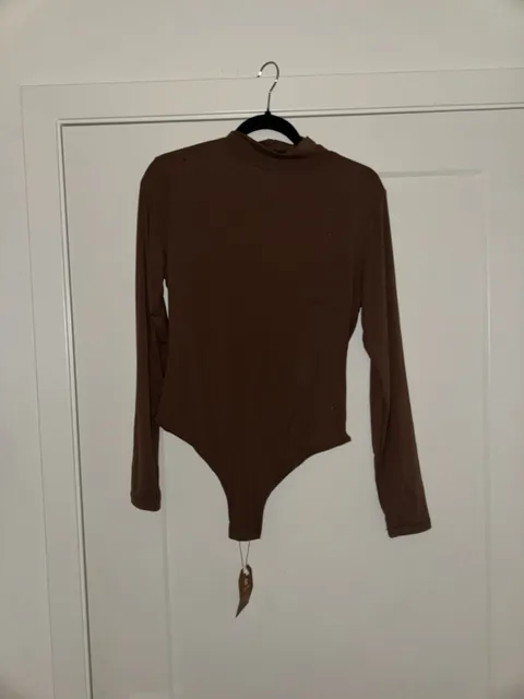 REORIA High Neck Long Sleeve Bodysuit Size XL Brown