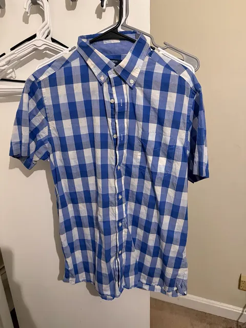Cremieux Blue White Plaid Short Sleeve Button Down Shirt