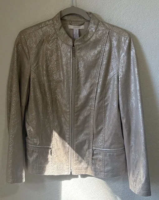 Chico's Metallic Snake Print Zip Jacket Size 2