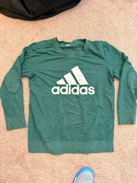 Adidas Green Heathered Logo Sweatshirt with Elbow Patches
