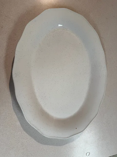 Vintage Ceramic Oval Serving Platter White Speckled