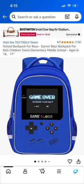 Tilytadly Gamer Boy Game Player School Backpack 17 Inch Blue