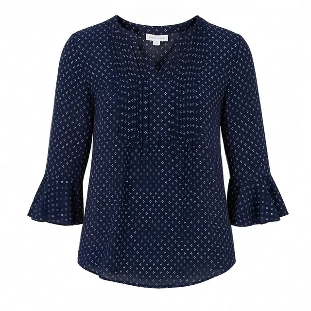 Charter Club Pleated V-Neck Blouse Size PL Navy Blue
