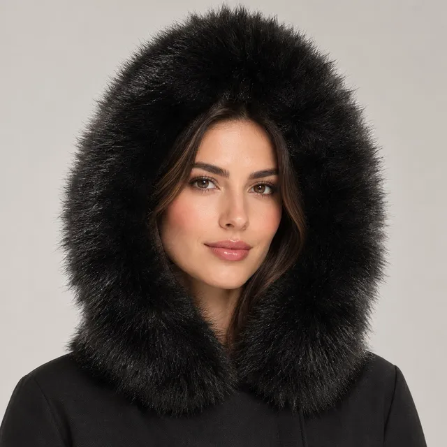 Black Fur Trim Hood Attachment