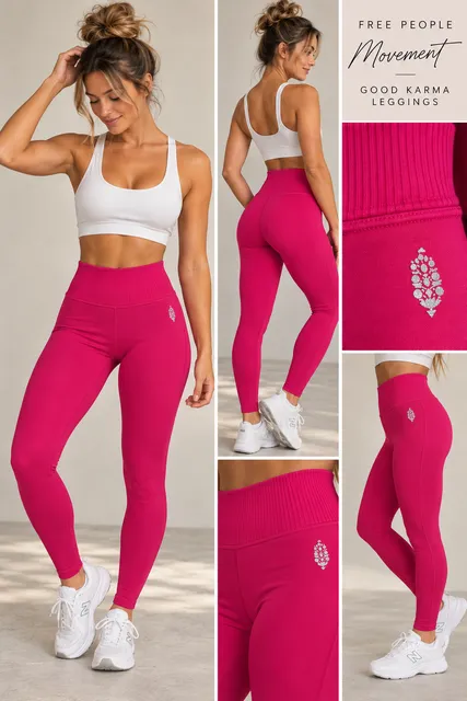 FP Movement Good Karma Leggings Pink Ribbed High Rise