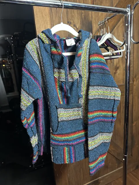 Chavitos Baja Hoodie Size S Blue Rainbow Striped