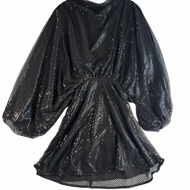 Asos Design Sequin Dress Size US 4 Black Long Sleeve 