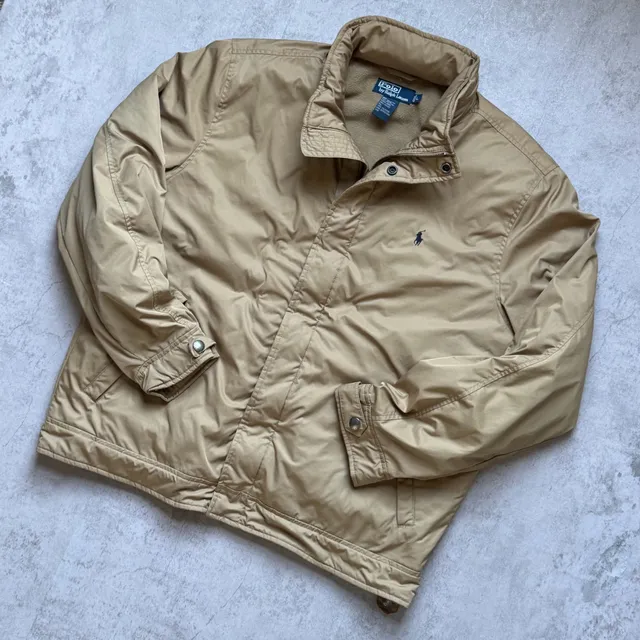 Polo Ralph Lauren Jacket Size L Tan Hooded Full Zip Windbreaker