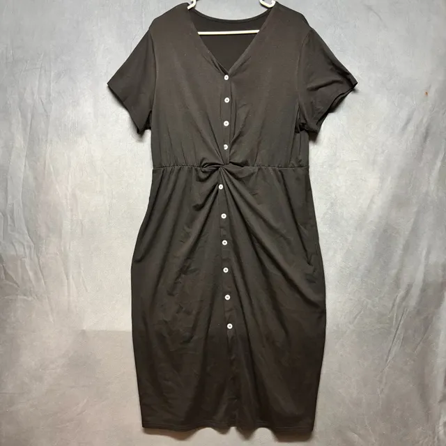 Shein Curve Button Front Twist Midi Dress 2XL Black Witchy Gothy
