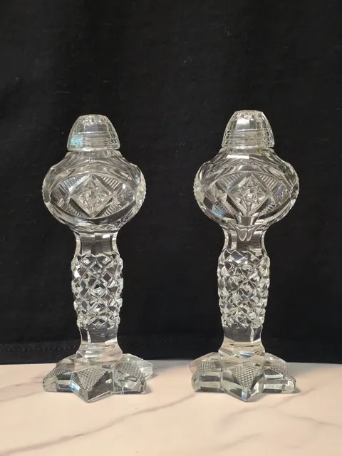 Vintage Cut Crystal Salt And Pepper Shakers Pair