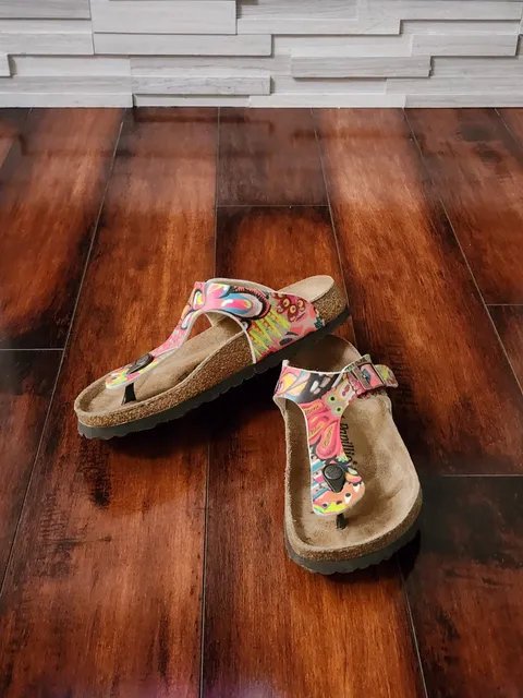 Papillio Gizeh Size 37 Multicolor Floral Print Cork Footbed Sandals