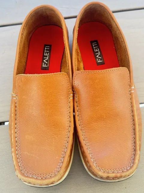 Faletti Men's Leather Loafers Size 6.5 Slip On Venetian Driving Shoes Tan Brown