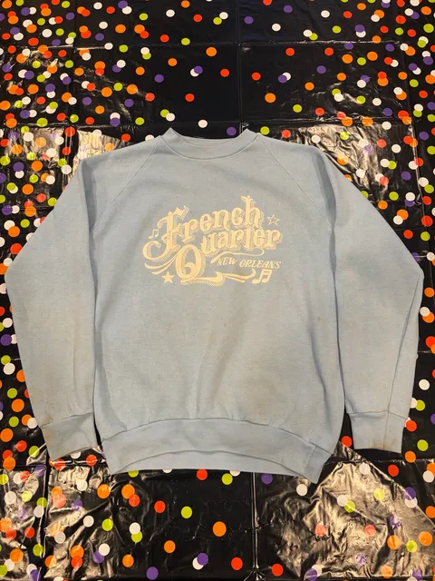 Vintage French Quarter New Orleans Graphic Sweatshirt Light Blue