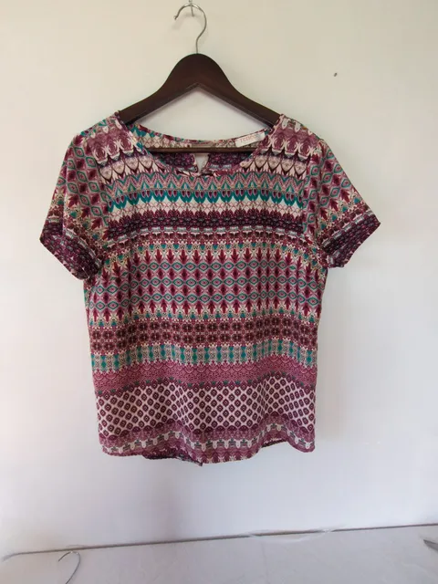Renee Short Sleeve Blouse Size M Multicolor Boho Print