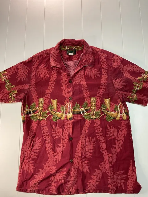 Hawaiian Reserve Collection Tiki Hawaiian Shirt Red Cotton