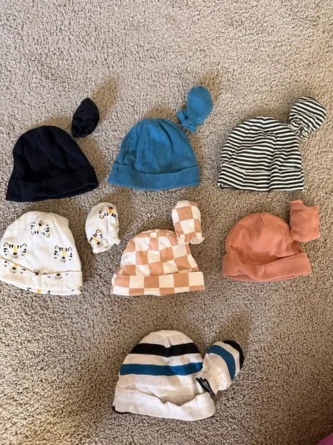 Baby Infant Beanie and Mittens Set Lot of 7