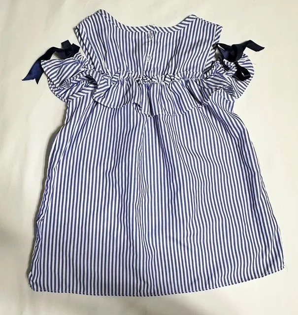 Unbranded Striped Cold Shoulder Dress Size 120 Blue White Bows