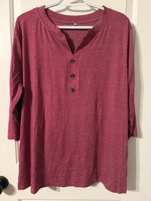 Unbranded Henley Top Size XXL Pink 3/4 Sleeve Button Accent