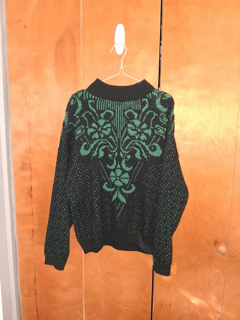 Private Eyes Vintage 80s Metallic Mock Turtleneck Sweater Black Green