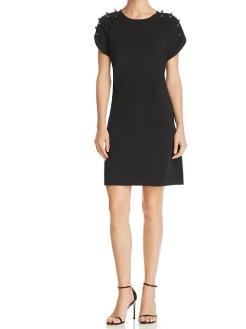 Betsey Johnson Black Short Sleeve Tunic with Pearl Studs size 6