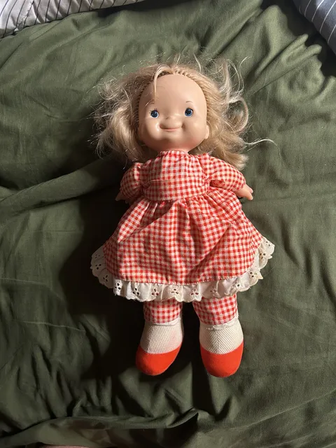 Vintage 1973 Fisher-Price Toys Doll Red Gingham Dress
