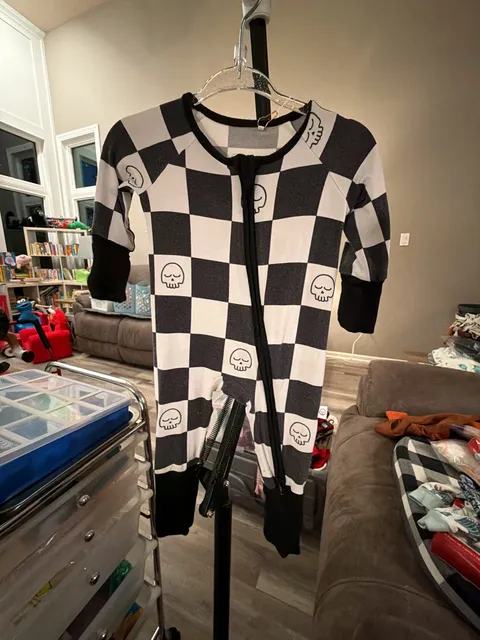 Lazy Bones Footed Sleeper NB Black White Skull Checkered