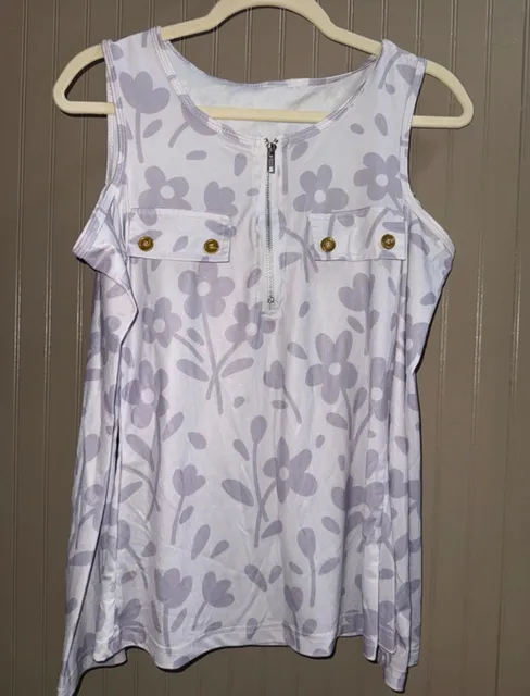 Unbranded Floral Cold Shoulder Zip Top White Purple