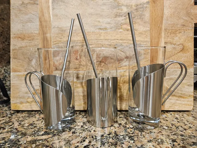 Sagaform Irish Coffee Glasses Set of 3 Stainless Steel Spoon Straws Swedish