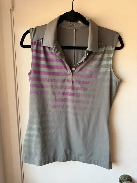 Nike Golf Sleeveless Polo Shirt Size S Gray Purple Striped Dri-Fit