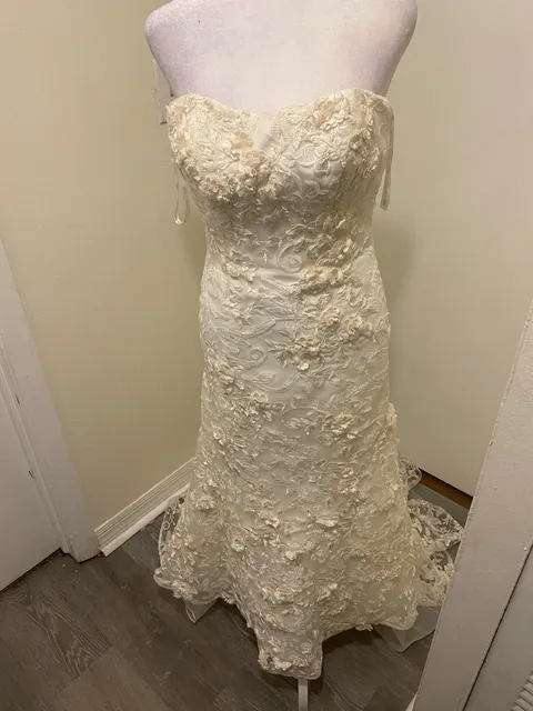 Oleg Cassini CWG464 3D Floral Lace Wedding Dress Ivory