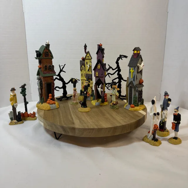 Spooky Halloween Village Set Houses Trees Figurines