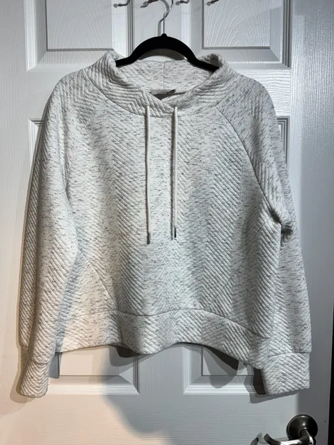 LOFT Quilted Hoodie Sweatshirt Gray White Marled