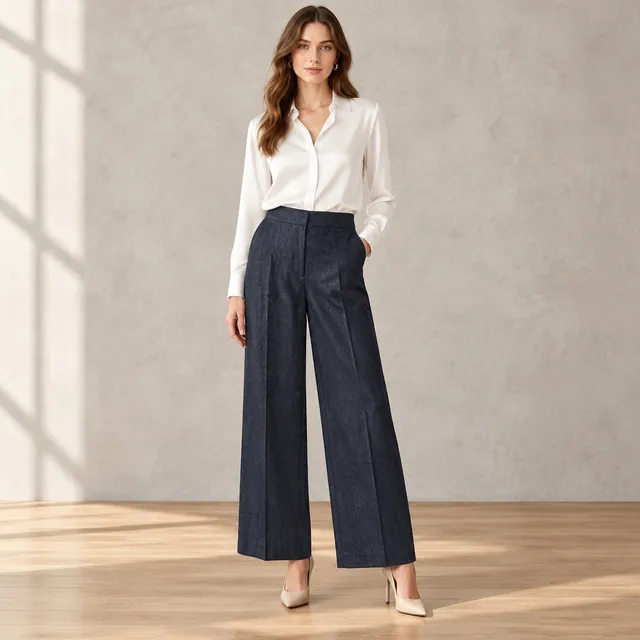 Talbots Wide Leg Pants Size 16W Dark Wash Cotton Blend