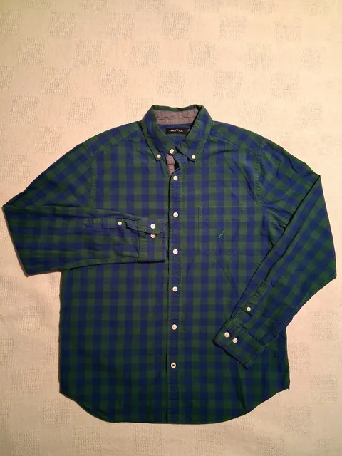 Nautica Plaid Button Down Shirt Size M Green Blue Long Sleeve
