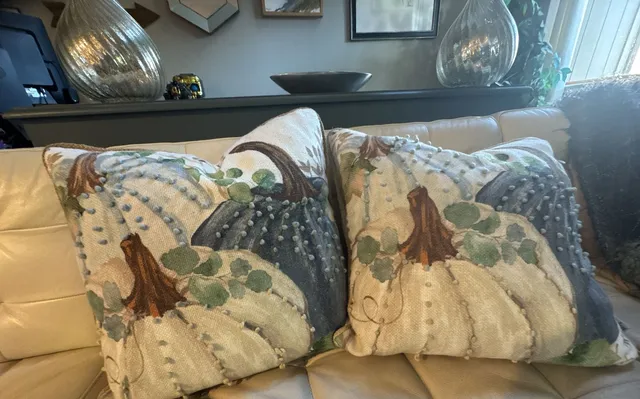 Loving Kindness Embroidered Pumpkin Throw Pillows (2)