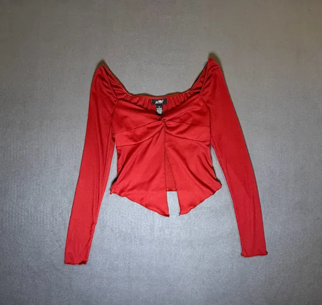 Just Polly Red Y2K Long Sleeve Split Front Fairy Grunge Top M
