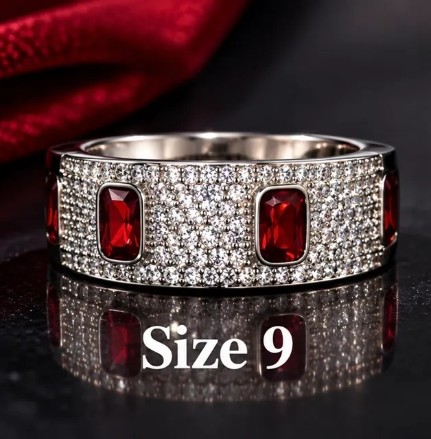 Siam Crystal Pave Ring Size 9 Silver-Tone