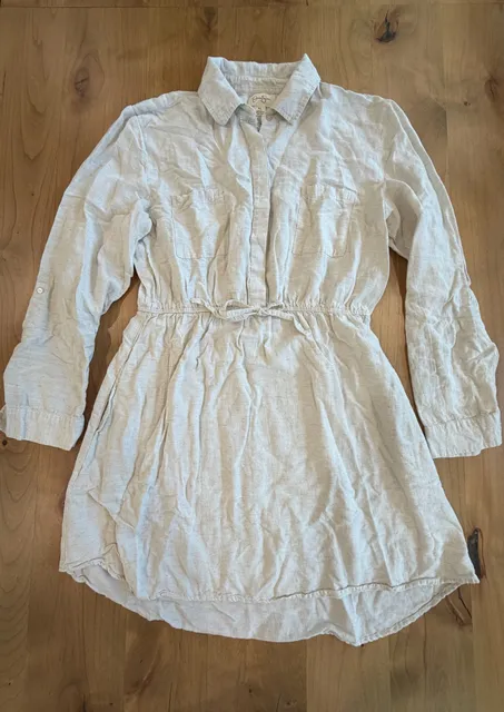 Jessica Simpson Shirtdress Size XL Beige Linen Blend Long Sleeve