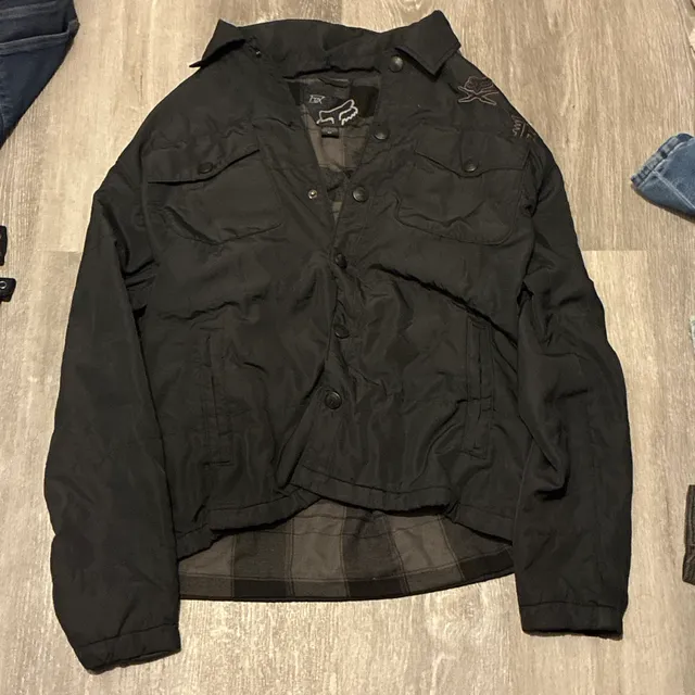 Fox Racing Jacket Size M Black Flannel Lined Snap Up