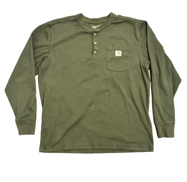 Carhartt Relaxed Fit Long-Sleeve Henley Pocket Shirt Size XL Green
